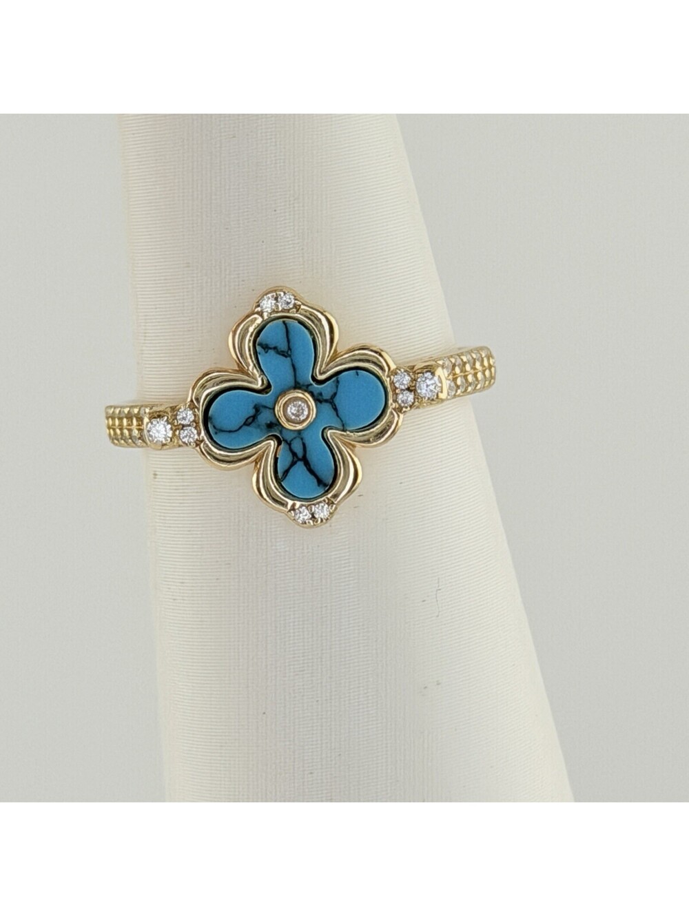 Bomb Party Vermeil Clover Sz 7 "Dual Destiny" Turquoise on .925 Sterling w/ Gold